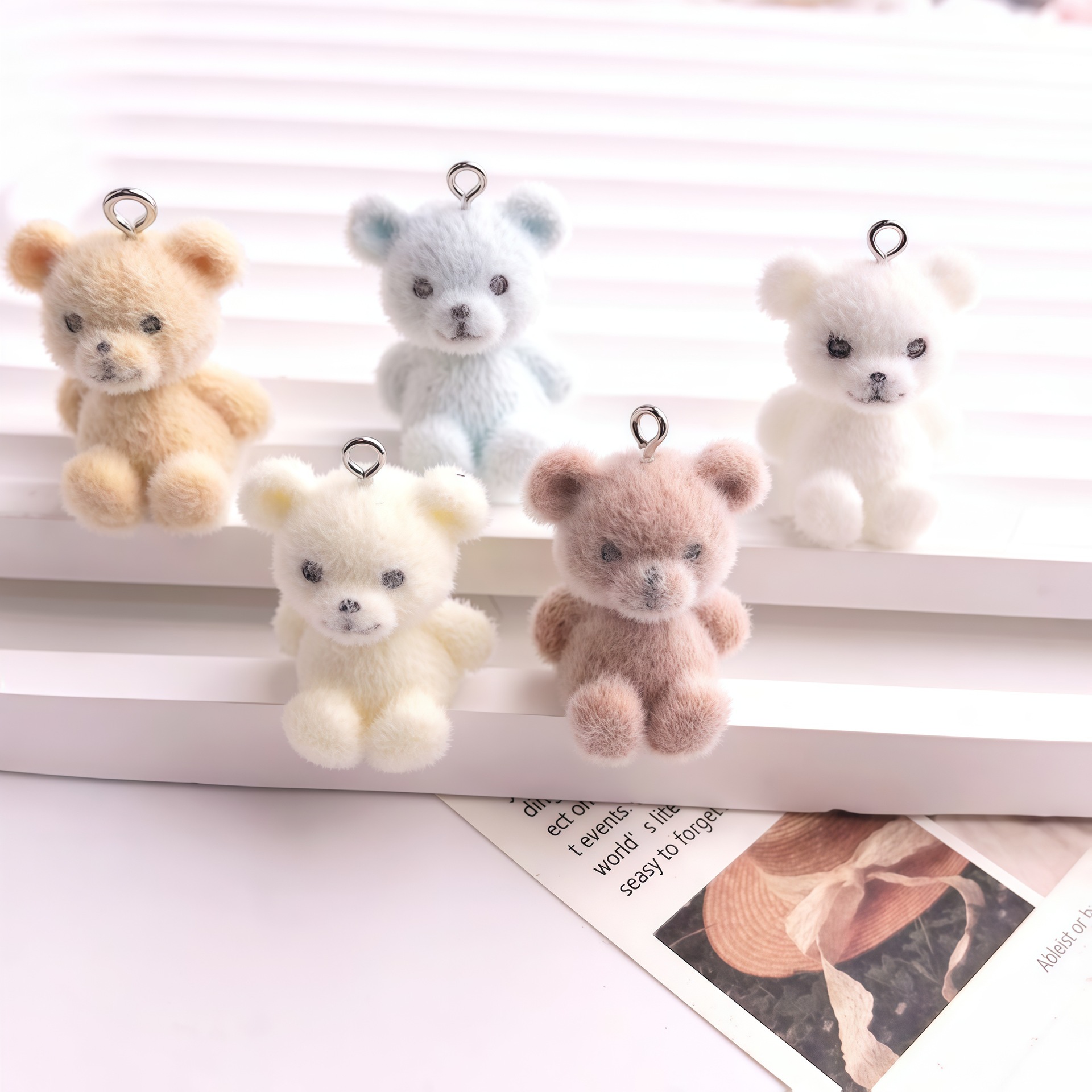 3D Printing Earrings - 5pcs 3D Flocked Bear Resin Charms