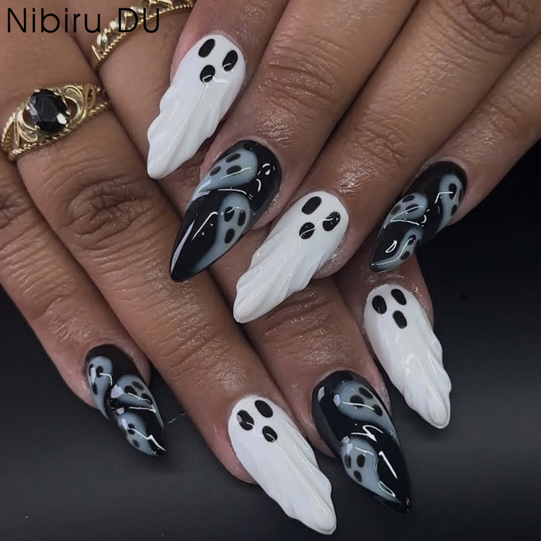 3D Printing Nails - 30pcs 2025 Halloween Almond Shape Scary